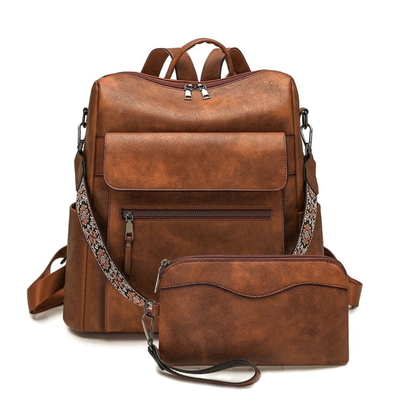HONGLONG PU Leather Backpack Purse for Women Large Fashion Designer Travel Backpack Ladies Shoulder Bag - Brown