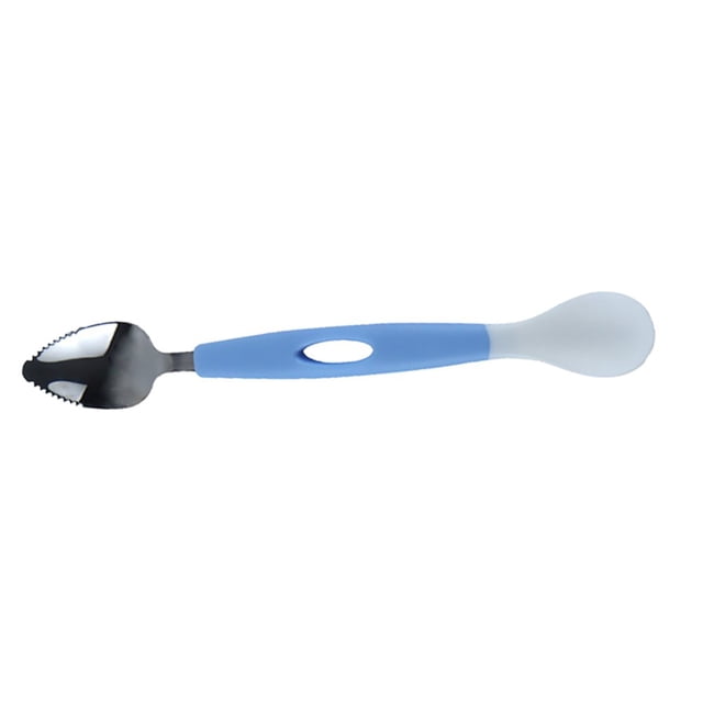 Cuillère pour Enfants Cuillère d'Entraînement à l'Alimentation pour Bébé à 2 Extrémités en Acier Inoxydable Dentelée pour Racler les Fruits Ustensile Rose