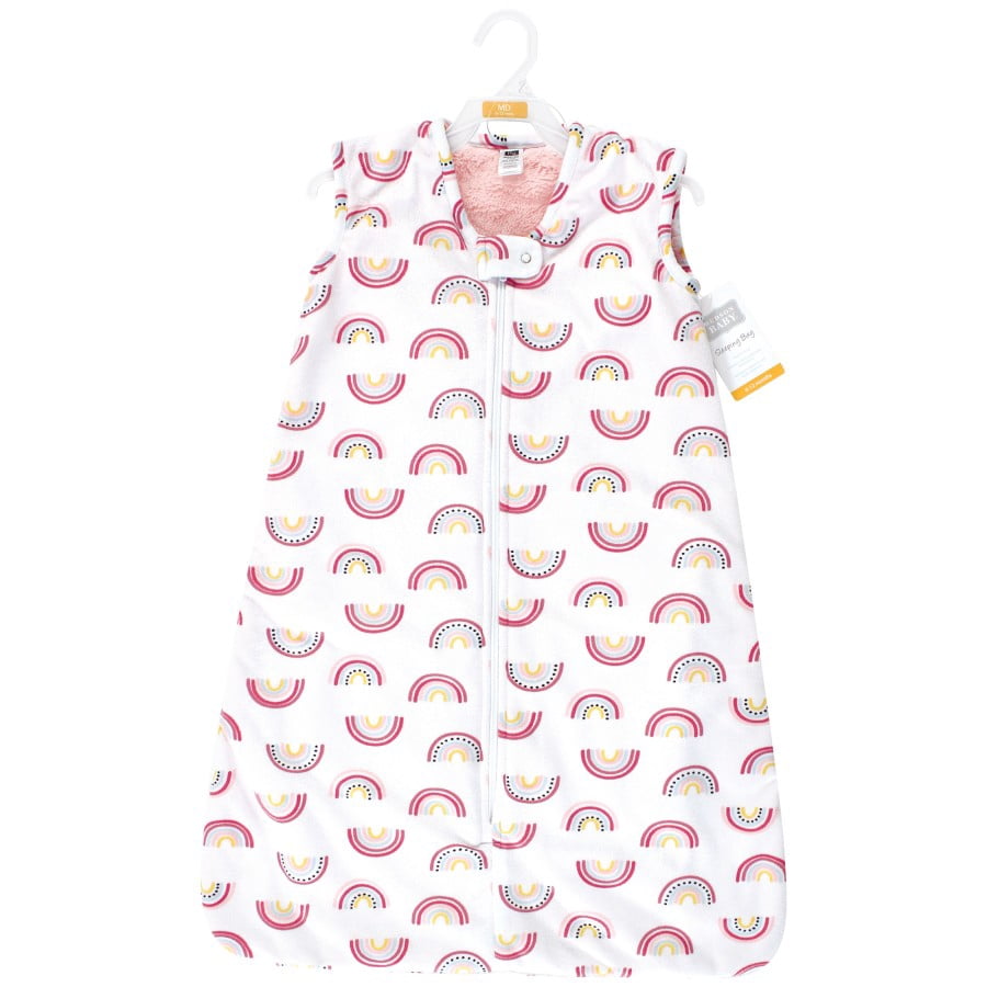 Hudson Baby Infant Girl Plush Faux Fur Sleeping Bag, Wearable Blanket, Modern Rainbow, 18-24 Months