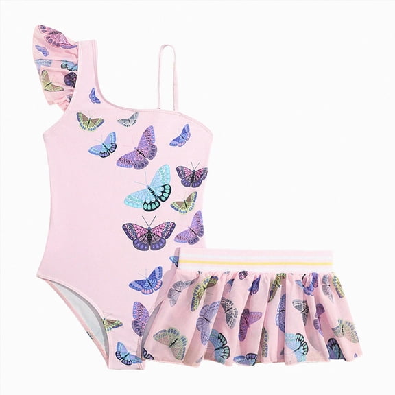 Ymyiu Toddler Bathing Suit Girl Girl Swimsuit One Piece Bathing Suit for Girls Adjustable Straps Girls' Swimwear 4T 5T (Pink,4-5 Years)