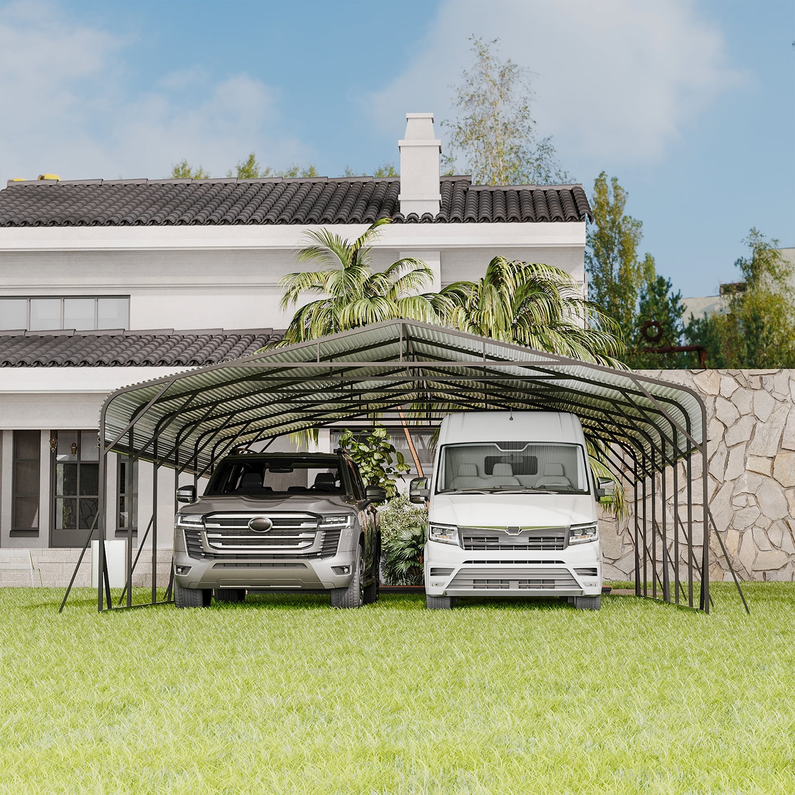 AirWire 20' x 30' Heavy Duty Metal Carport Canopy, Galvanized Steel Roof Car Port, 120MPH Wind & 50PSF Snow Load Rated, Reinforced Stable Triangle Frame Outdoor Garage Shelter for RV, Boat, Truck