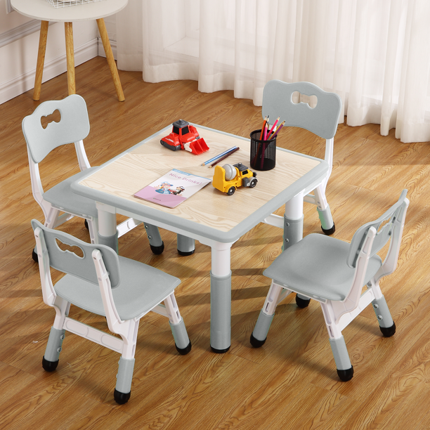 CazToi Set de Mesa y Sillas para Niños de 5 Piezas, Mesa de Actividades Cuadrada de 60x60cm con 4 Taburetes