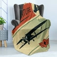 thumbnail image 4 of Vintage Soft Flannel Fleece Throw Blanket, Nostalgic Small on Dotted Grunge Backdrop Epic Adventure Airpark Plane Graphic, Cozy Plush for Indoor and Outdoor Use, 50" x 60", Multicolor, by Ambesonne, 4 of 5