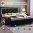 thumbnail image 3 of Merluxy Full Size Bed Frame with Led Lights Headboard,Acrylic Mirror Accents,No Box Spring Needed,Velvet Black, 3 of 10