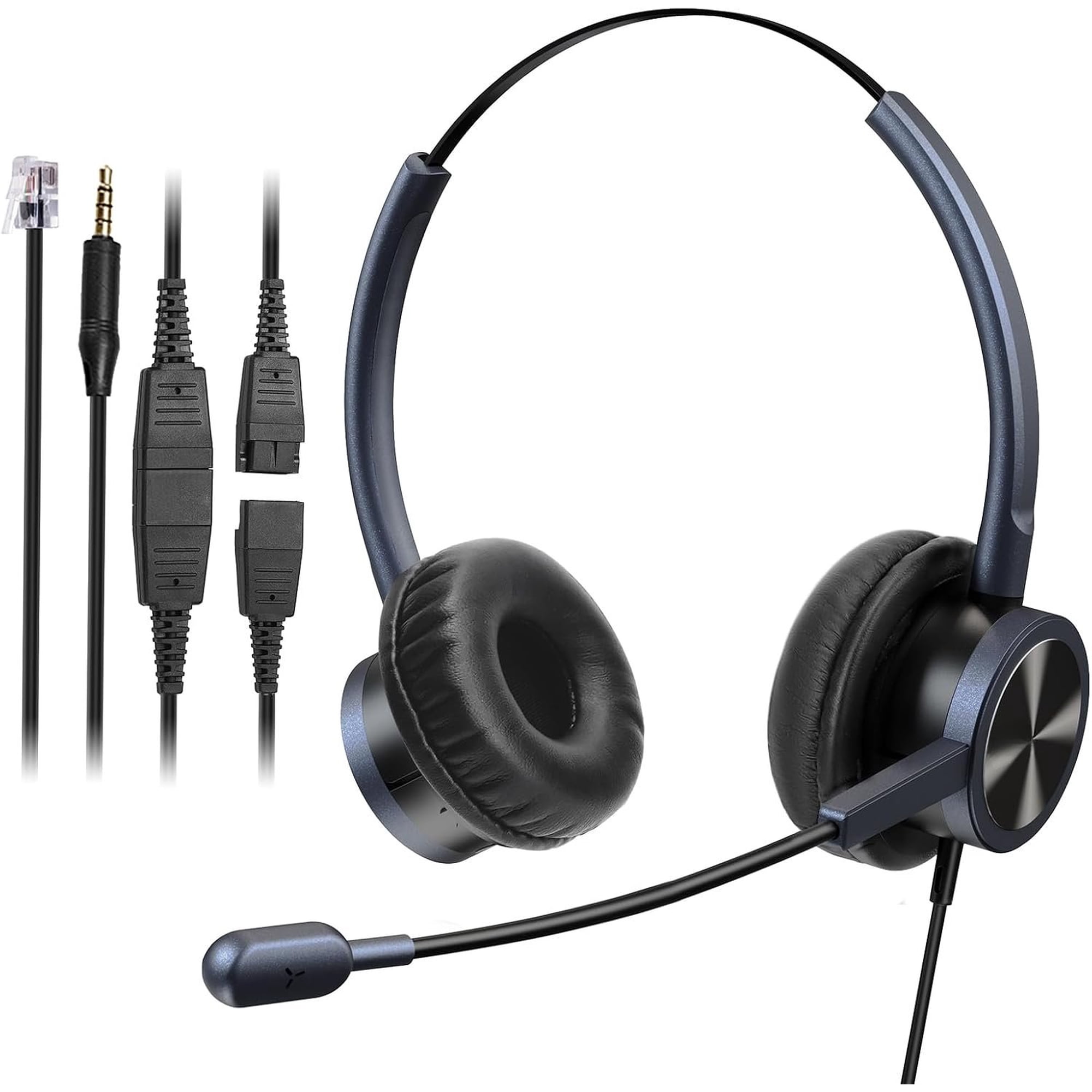 Telephone Headset with Microphone Noise Canceling, Binaural with RJ9 Jack & 3.5mm Connector for Office Call Center Deskphone Cell Phone PC Laptop, Work for Cisco 7941 7965 6941 7861 8811 8961