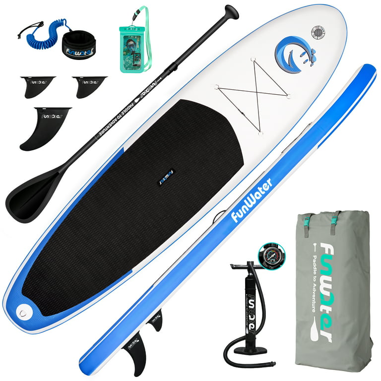 FUNWATER Stand Up Inflatable Paddle Board, SUP 11'x33''x6'' (LxWxH) with  Smile Pattern Paddle Board, Advanced backpack pump, fin paddle and other