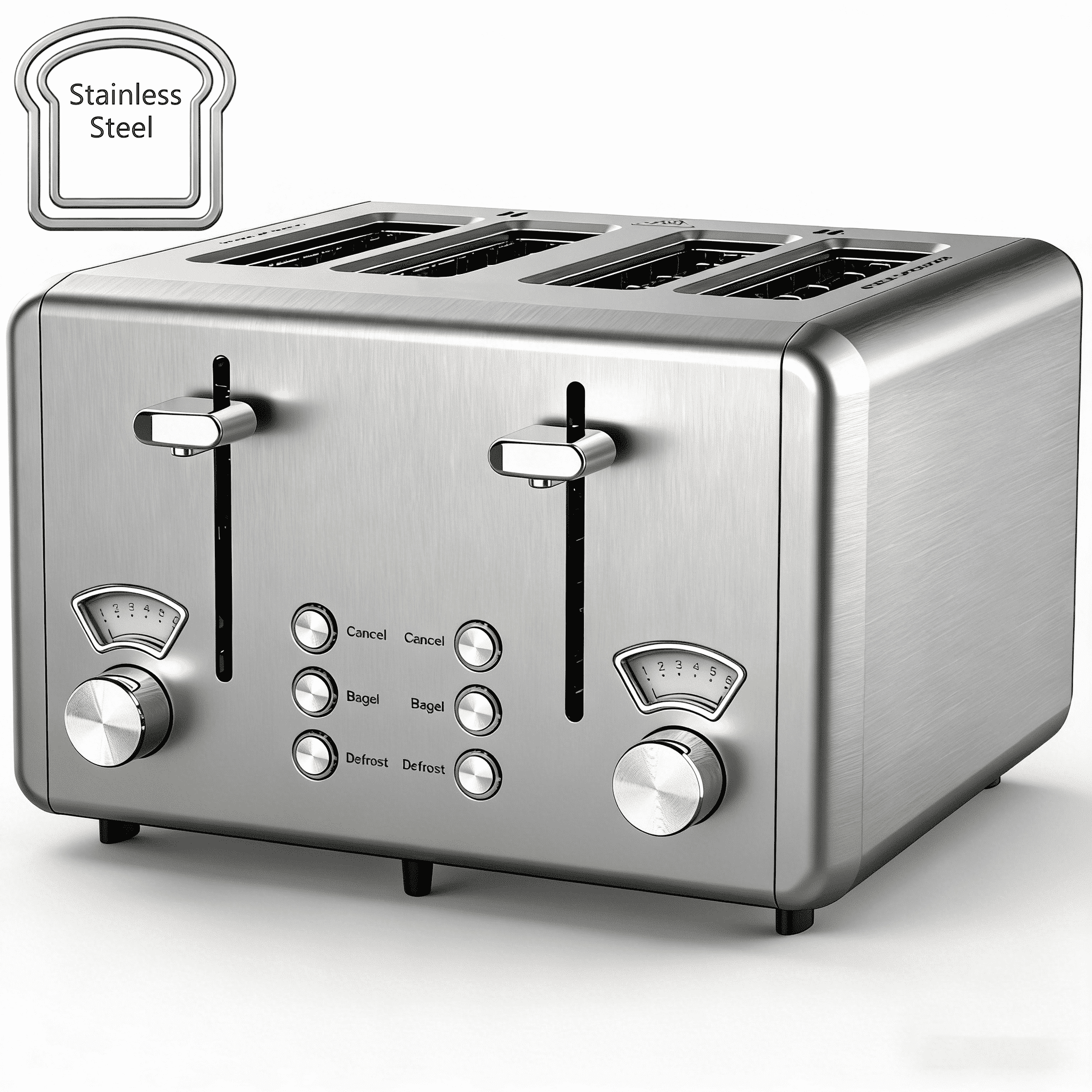 WHALL 4-Slice Toaster, Stainless Steel with Dual Controls