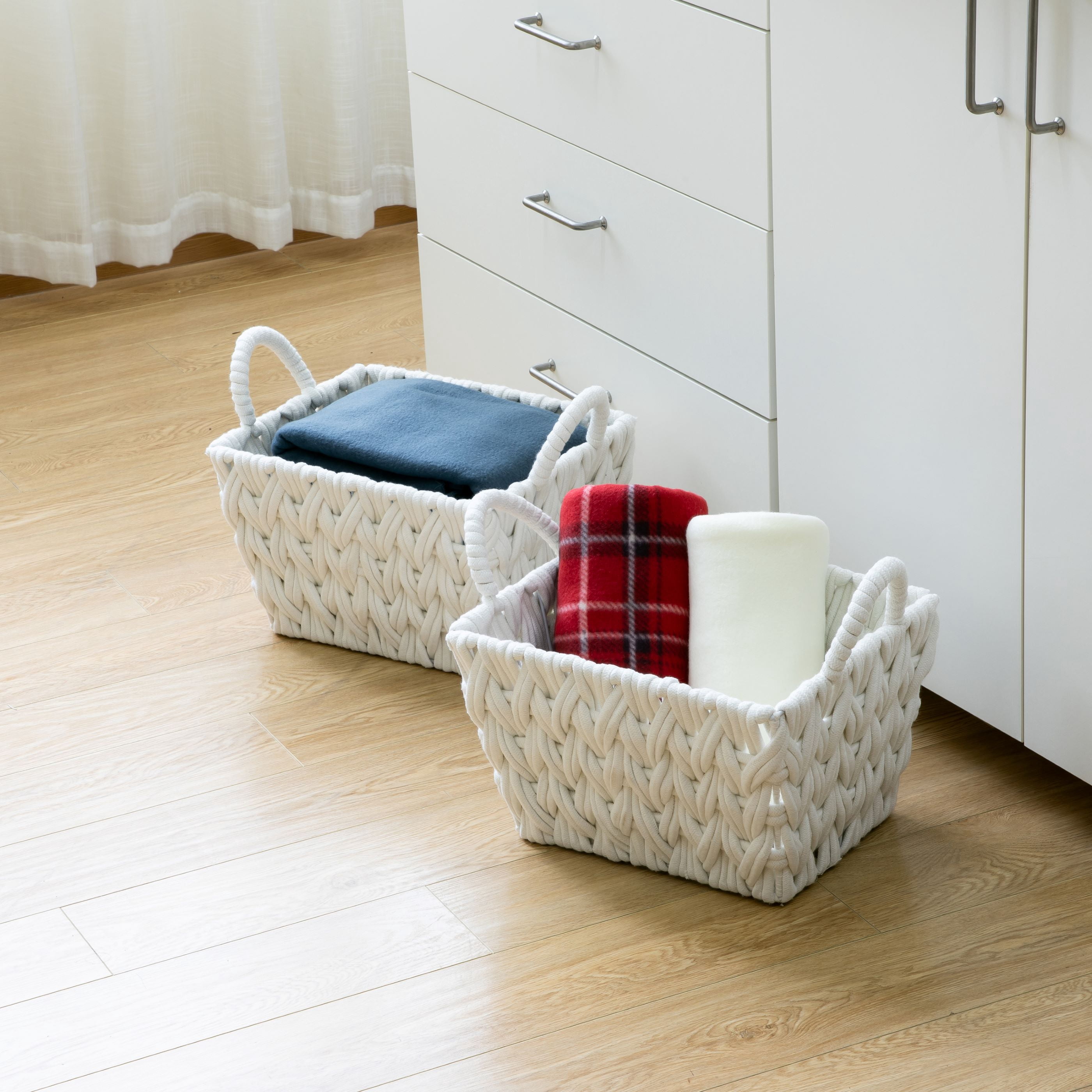 Better Homes & Gardens Medium White Woven Rope Decorative Storage Basket, 2 Pack