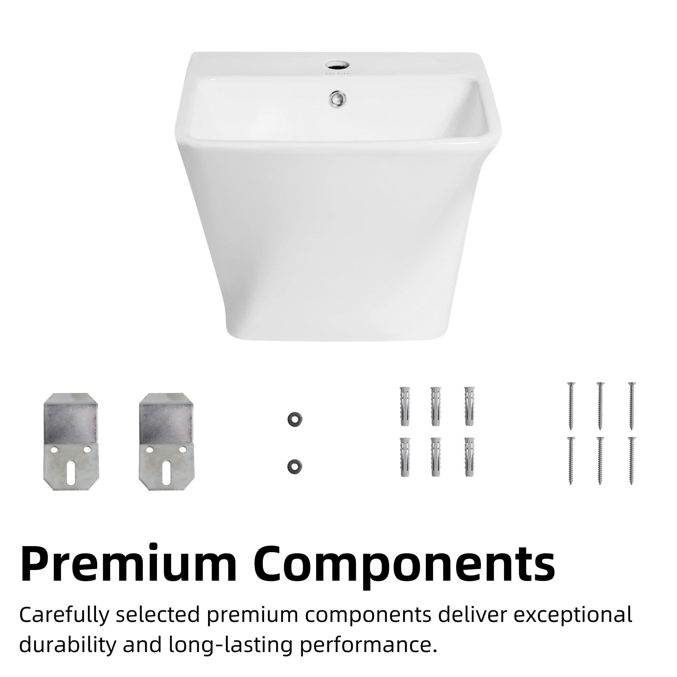 Los Flexi 19" Wall Mount Sink with Overflow in White, Floating Bathroom Vessel Sink, One Faucet Hole, Includes Pop-Up Drain Kit