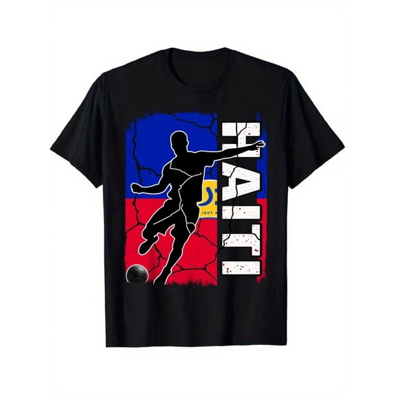 Haiti Soccer Football Haitian Flag Men's Graphic T-Shirt Retro Sports Fan Apparel Black