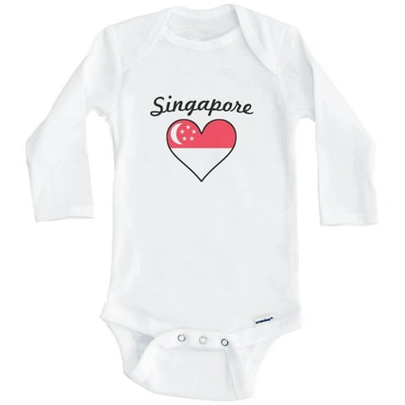 

Singaporean Flag Heart Singapore One Piece Baby Bodysuit (Long Sleeve) 3-6 Months White