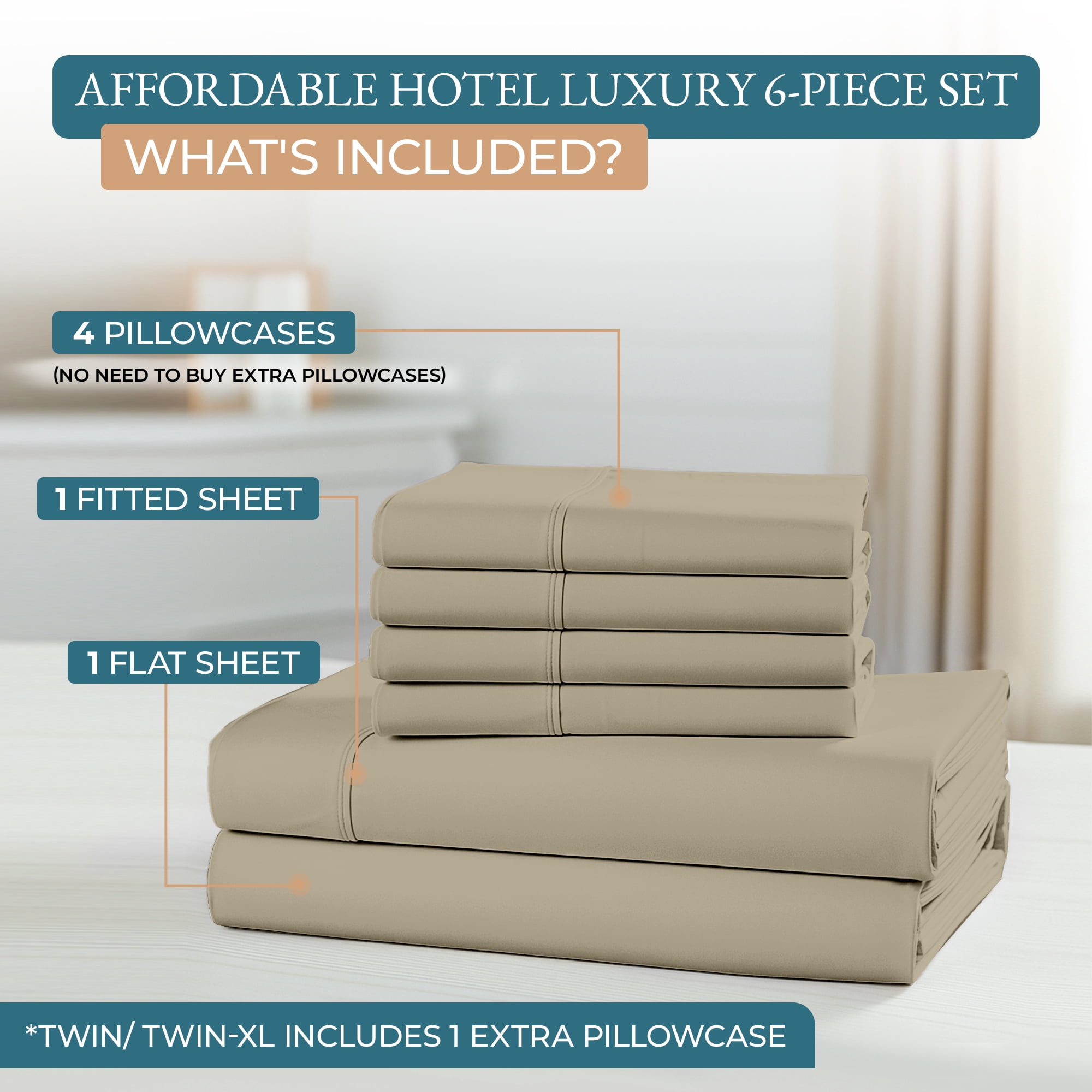 Casa Platino Sheets Queen Size Bed Set – 600 Thread Count Long-Staple 100% Cotton, Sateen Finish, Extra 2 Pillowcases, Soft & Breathable Fabric – Linen