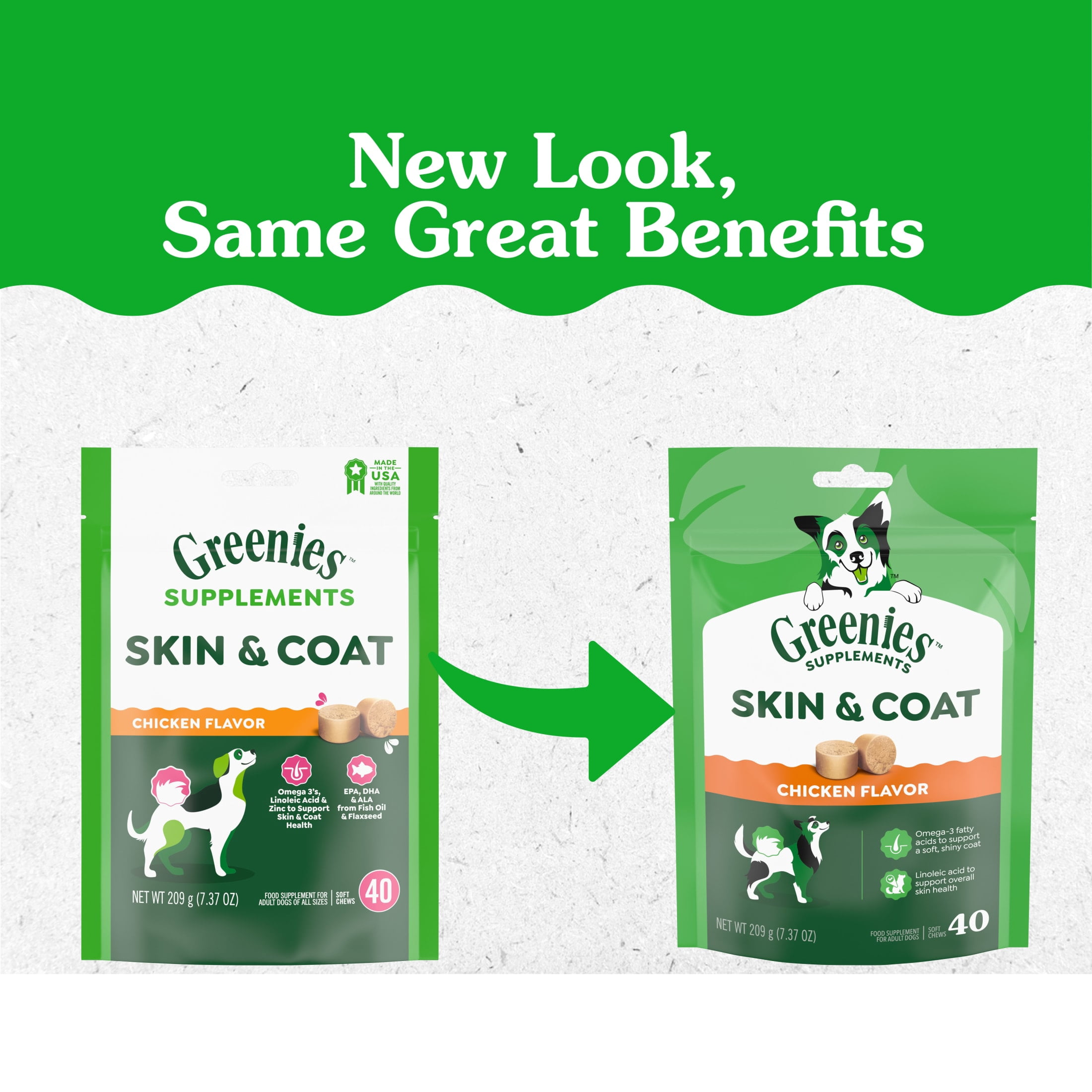 Greenies Dog Skin and Coat Supplements With Fish Oil, Chicken Flavor Soft Dog Chews, 7.37 oz Pouch