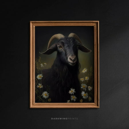 Gothic Black Phillip Goat, Vintage Style Animal Wall Art, Victorian Wall Art, Botanical Moody Art, Dark Academia, Art Print Print, G349 Home Decor #2072, 12x18 UNFRAMED