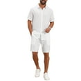 thumbnail image 2 of INSPIRE CHIC Men's 2 Pieces Sets Beach Short Sleeve Shirt & Shorts Striped Textured Outfits M White, 2 of 6