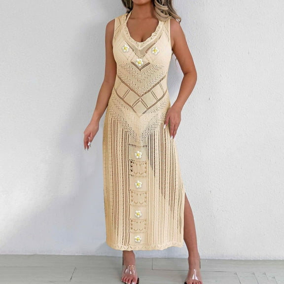 Swimsuit Cover Ups for Women,Crochet Knit Boho Kimonos,Long Slip Beach Swim Dress for Holiday Vacation 2026
