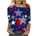 thumbnail image 2 of AXXD Womens Blouses O-Neck 4th of July Patriotic Independence Day 3/4 Sleeves Work Top for Woman Blue 6, 2 of 5