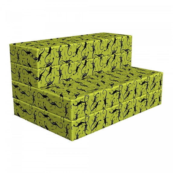 Lizards Foldable Mattress, Slender Shaped Reptiles, 74.8" x 39.4", Apple Green and Charcoal Grey, by Ambesonne
