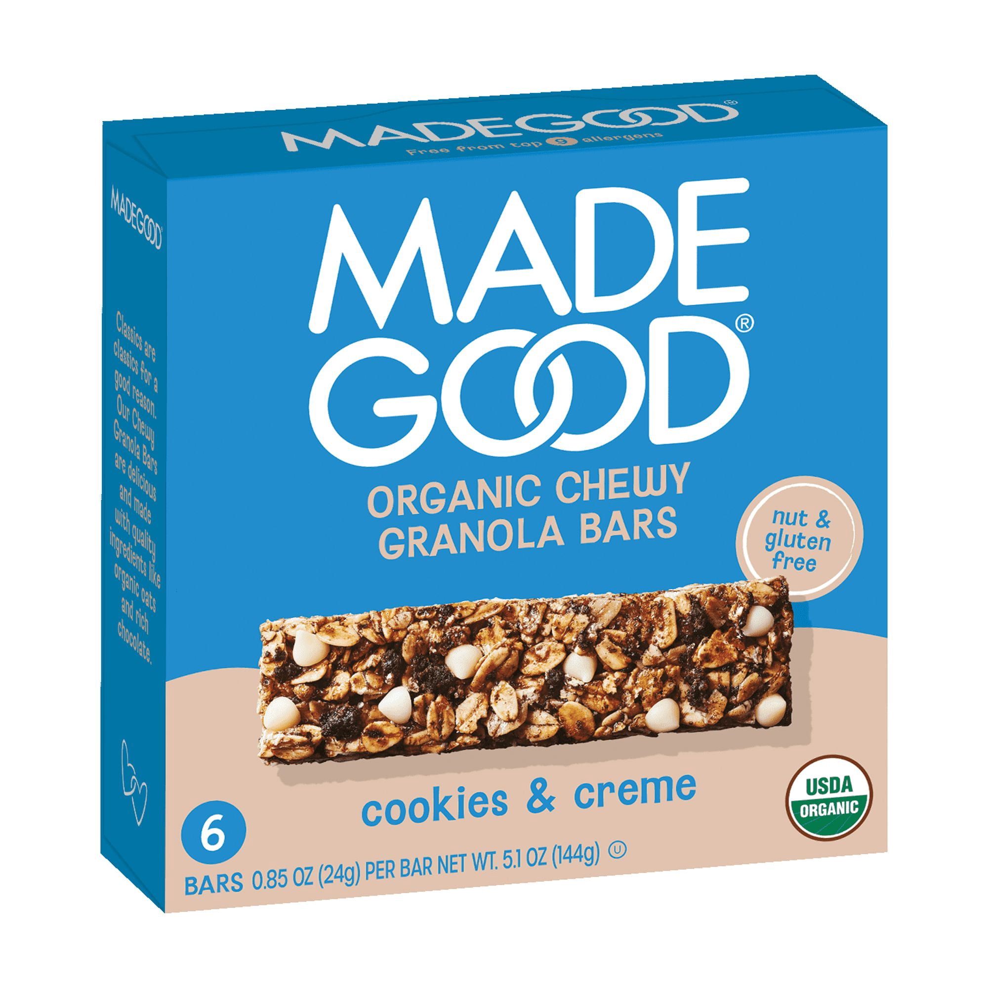 (3 pack) MadeGood Cookies & Crème Granola Bars, 6 Healthy Snack Bars, 0.85 oz Each