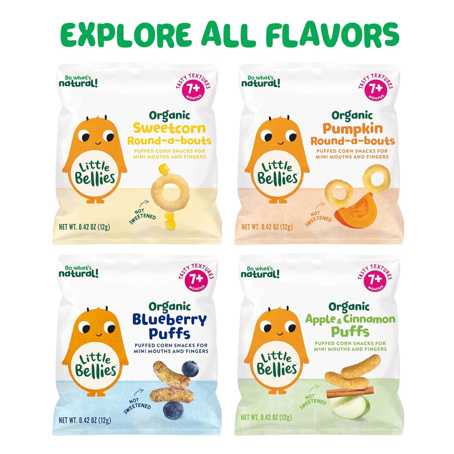 Little Bellies Organic Apple & Cinnamon Puffs 0.42 oz Bag, (9 Pack)