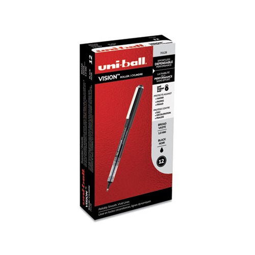 VISION Roller Ball Pen Bold 1 mm, Black Ink, Black Barrel, Dozen