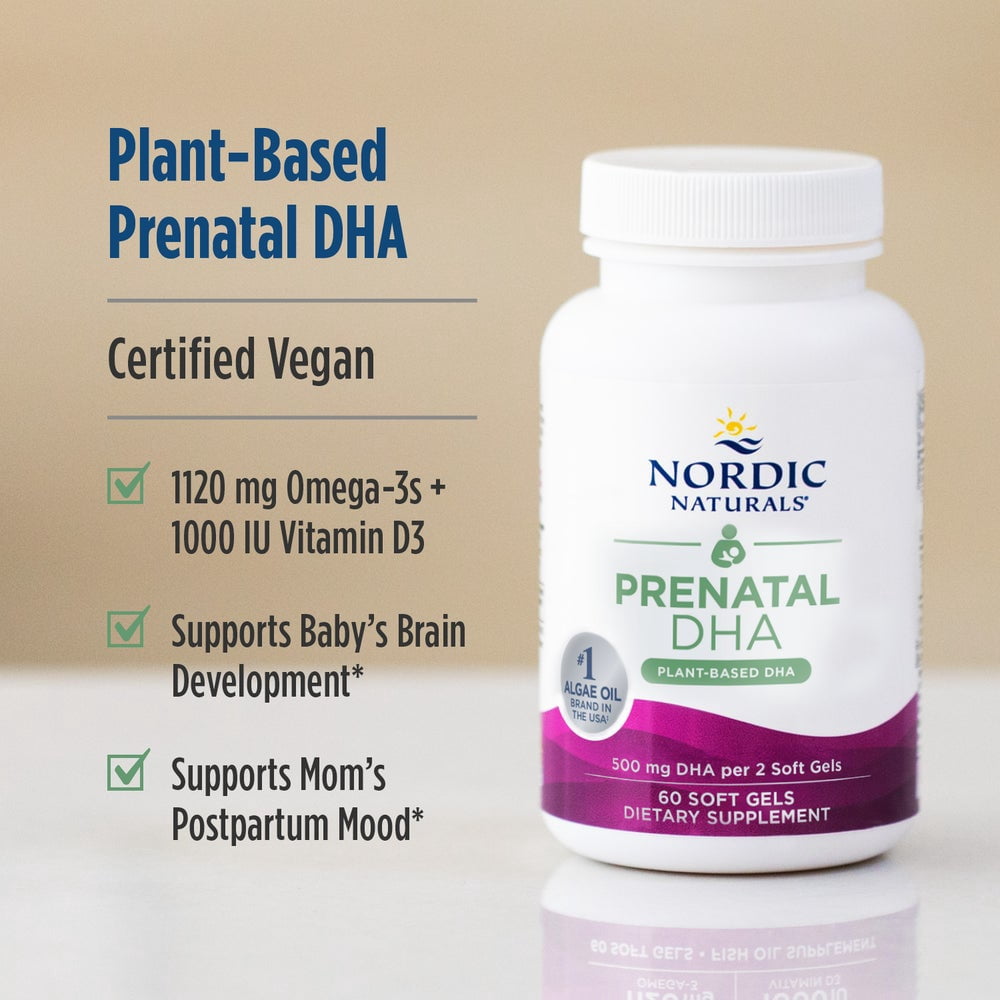 Nordic Naturals Vegan Prenatal DHA, 500 Mg, Plant-Based DHA, Non-GMO, 60 Ct