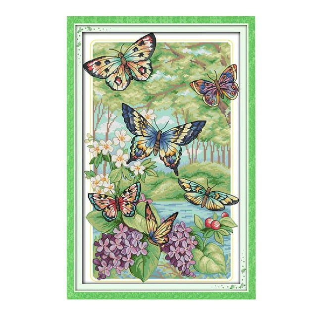 simhoa 11CT 14CT Dimensions Comptage Point de Croix Imprimé Papillon Fleurs Motif 40 x 60cm 11CT Estampillé