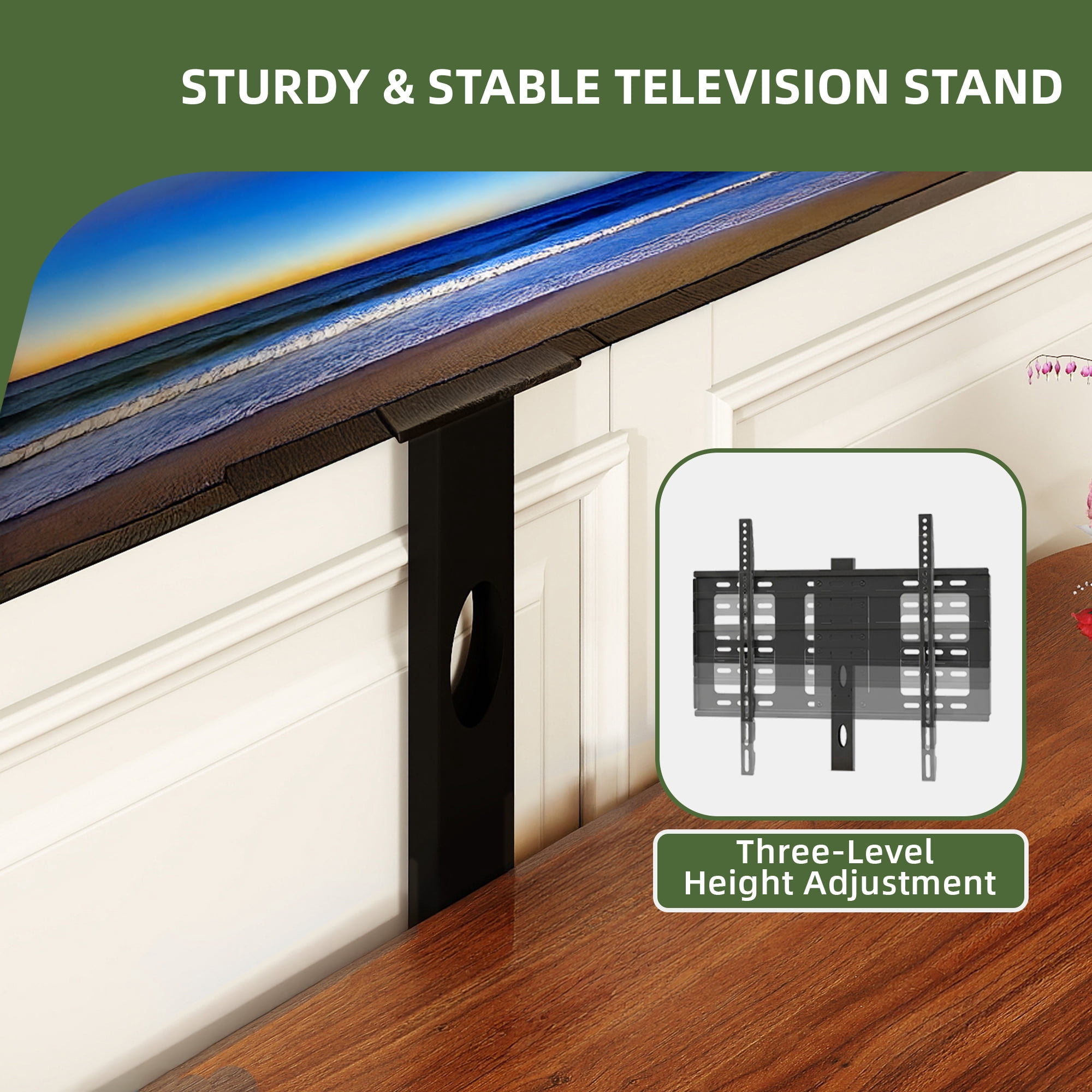Uforic 60 Inch Walnut Fluted TV Stand with Adjustable TV Mount, Doors & Storage Drawer, Fits 32-70 Inch TVs for Living Room, Walnut