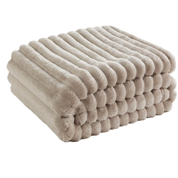 Throw Blanket for Couch - Soft & Warm Fluffy Cozy Blanket, Decorative and Giftable Striped Blankets for Women, Men (Beige - 70X100CM)