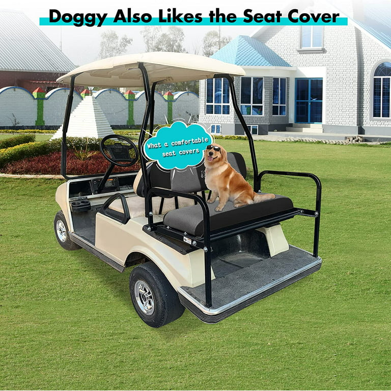 10L0L Golf Cart Front and Rear Seat Covers with Removable Pockets Fits EZGO  TXT RXV Club Car DS, Golf Cart Accessories Polyester Mesh Cloth Seat