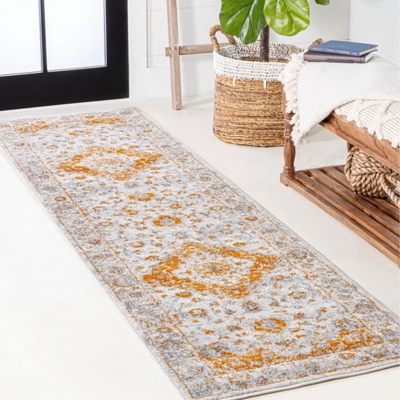 JONATHAN Y MODERN PERSIAN 2 x 8 Runner Rug, Indhira Ornate Medallion Persian - Orange/Cream, MDP212B-28