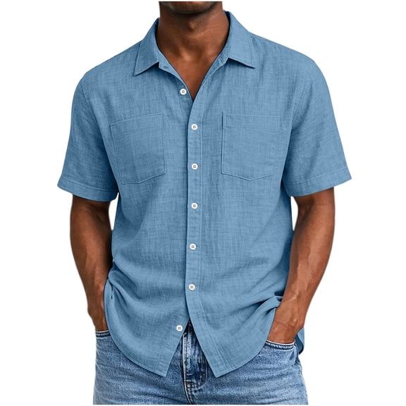 Cmfcve Men's Short Sleeve Shirts Cotton Casual Lightweight Button Down Shirt Beach Vacation Summer Tops with Pocket