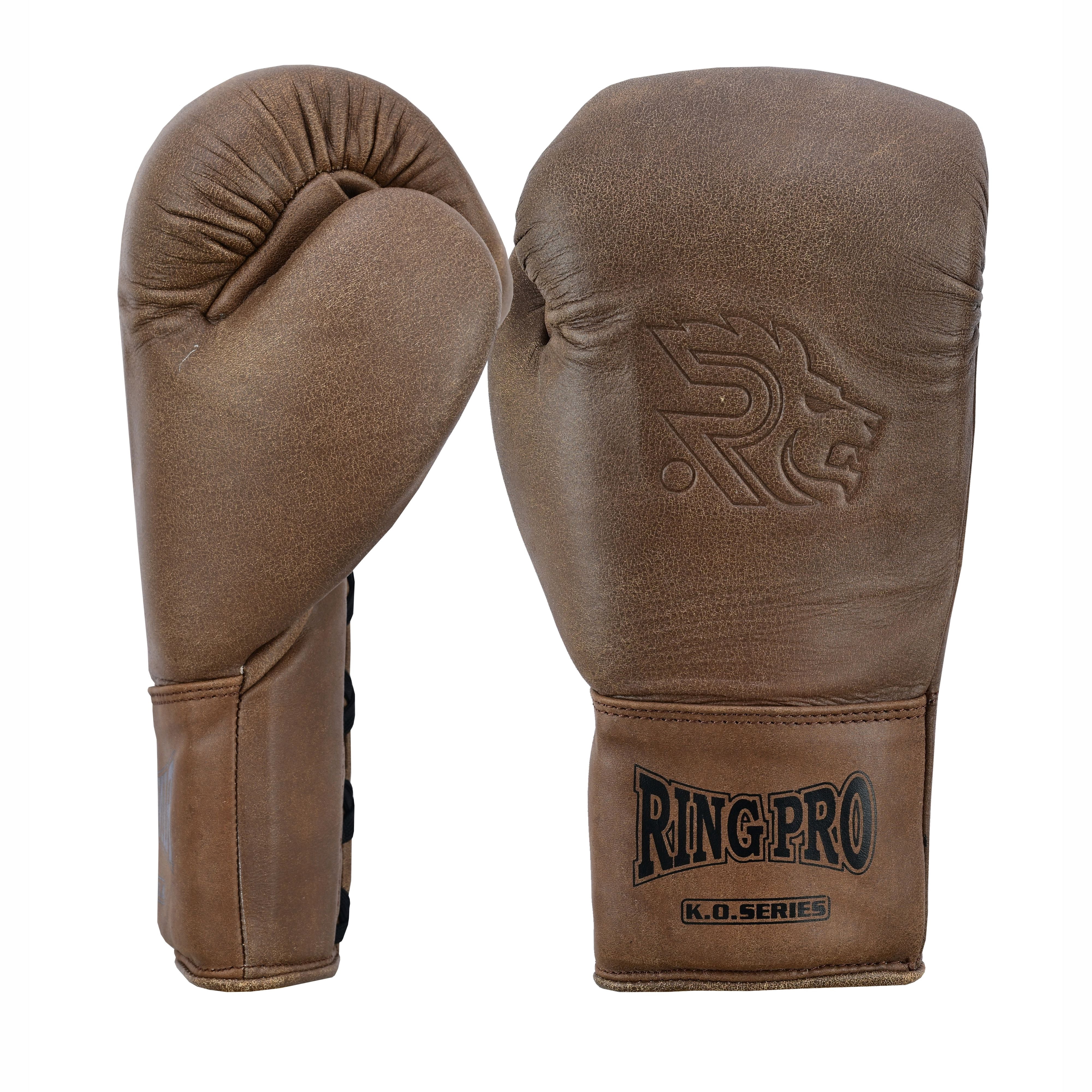 Ring Pro Sports K.O Series Boxing Glove Made of Distressed Leather for Boxing & MMA - Brown 10 oz
