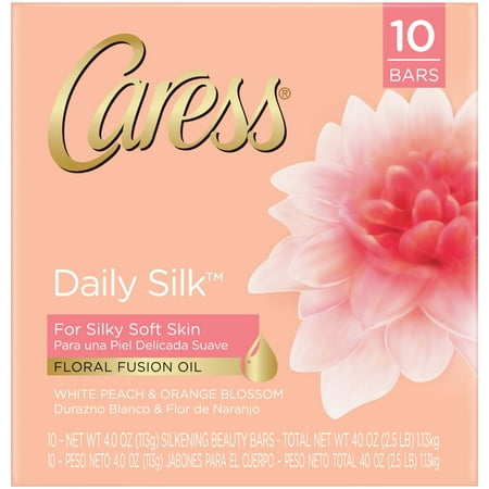 Caress Bar Soap for Silky, Soft Skin Daily Silk with Floral Fusion Oil 4 oz 10 (Best Mens Soap For Sensitive Skin)