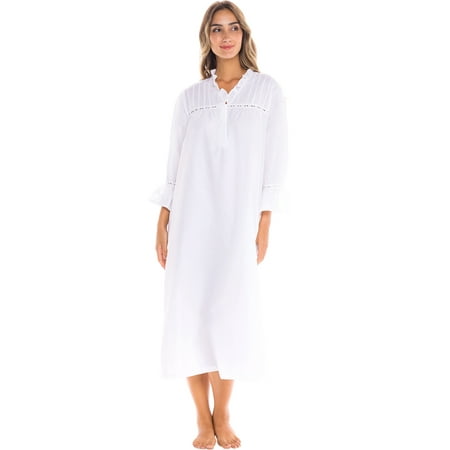 

Alexander Del Rossa Womens V Neck Nightgown White Medium