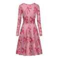 thumbnail image 3 of FKELYI Heart Pink Bow Women Dresses Breathable Swing Twirl Skater Dress Valentine's Day Gift Comfortable Women Long Sleeve Dresses Casual Size S, 3 of 5