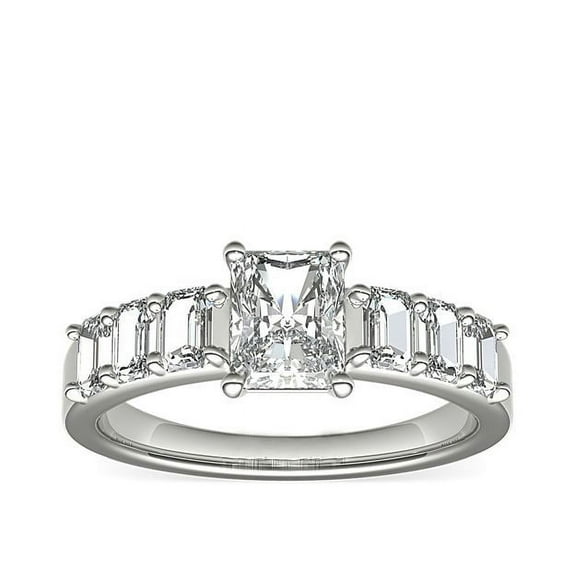 1.10 Ct Sparkle Solitaire with Emerald Accents Radiant Cut Natural Diamond Engagement Ring for her Solid 14K White Gold Size 7
