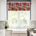 thumbnail image 3 of Christmas Kitchen Curtains and Valances Set, Rod Pocket Curtains Tier Farmhouse Window Curtains 24 Inch Length, Red Flowers Leaves Botanical Plants Retro 3 Piece Kitchen Curtains Set, 3 of 6