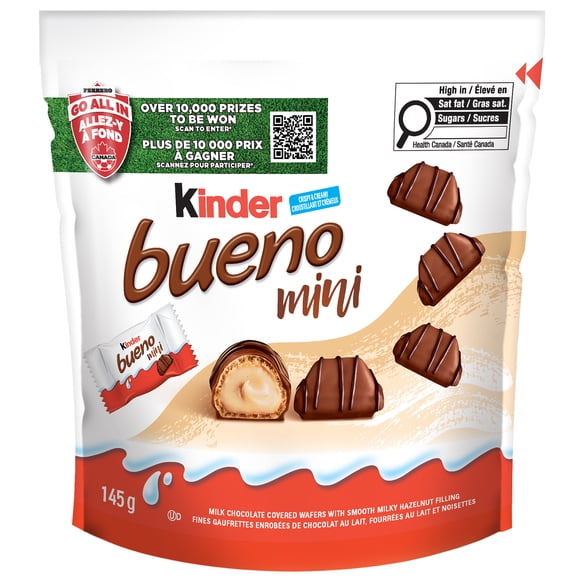 KINDER BUENO Mini Milk Chocolate Covered Crispy Wafers With Hazelnut Cream, 27 Individually Wrapped Mini Wafer Bars Per Pack, 145 g