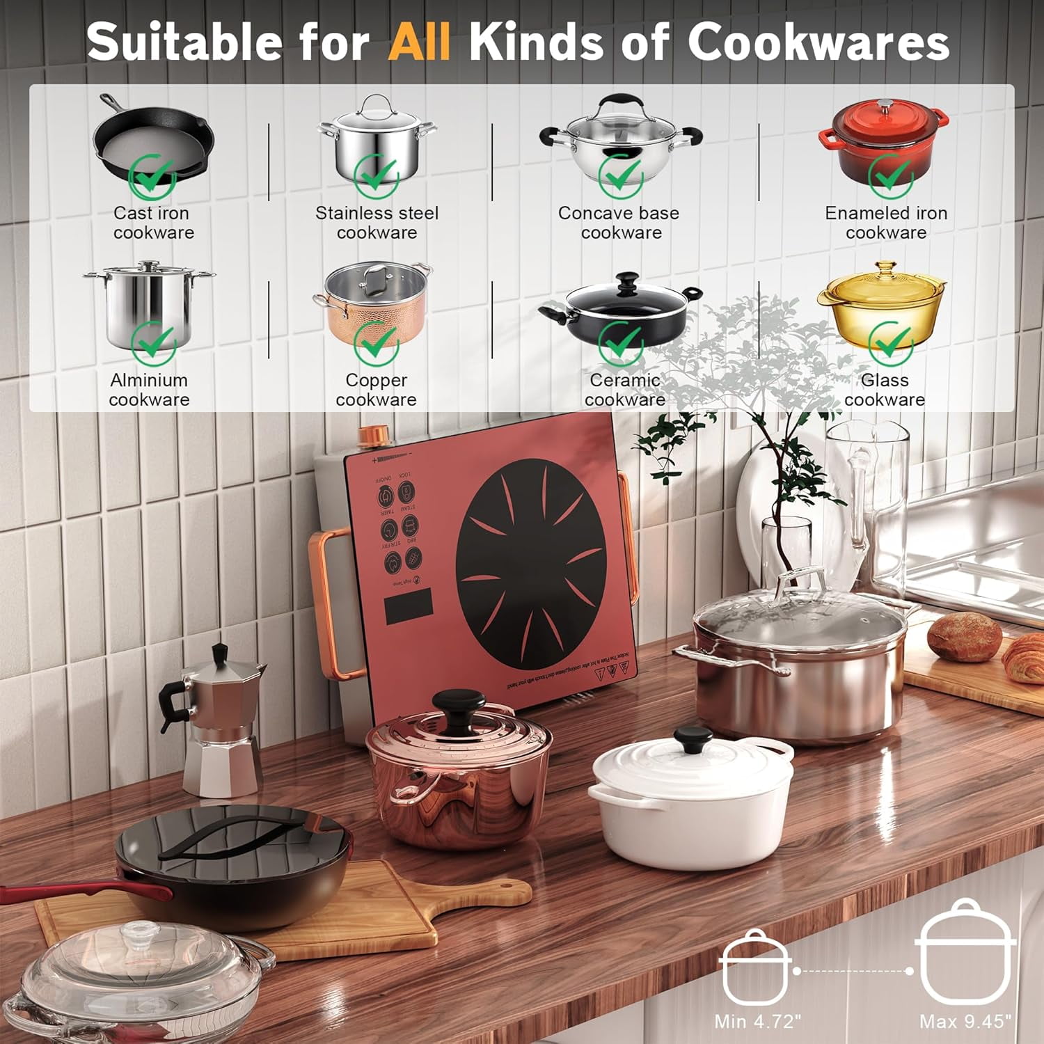 Single Burner Electric Cooktop - 110V 1800W Portable One Burner Hot Plate, Countertop Electric Stove top for Home, Camping, RV, Timer, Child Lock, Steam, BBQ, Stir Fry, 120V Plug in (Orange)