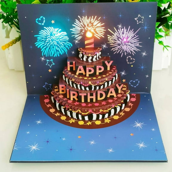 YYKihy Happy Birthday Music Lighting Three Greeting Card Singing Birthday Card Hollow Paper Carving Gift 3D Birthday Card