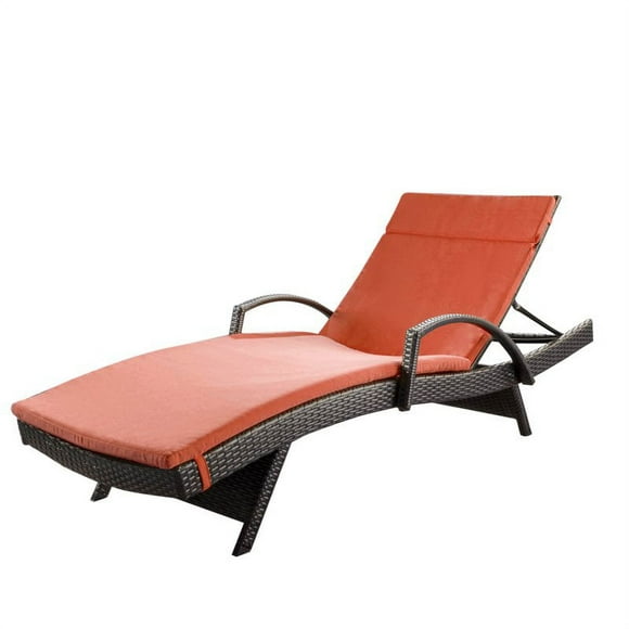 Noble House Salem Outdoor MultiBrown Wicker Lounge with Arms with Orange Cushion