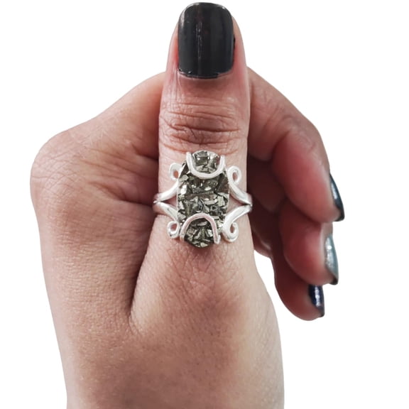 Natural Pyrite Ring, Rough Pyrite Gemstone Ring, Money Catching Power, Hippie Wire Ring, 925 Sterling Silver, Womens Ring, Christmas, Thanksgiving, Handmade, Statement Jewelry, Rough Gemstone Jewelry