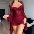 thumbnail image 5 of JSGEK Women Sheer Robe and Chemise Dress 2 Piece Set Lace Trim Belted Waist Nightwear Lingerie Set Red XL, 5 of 5