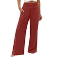 thumbnail image 6 of Women'sm Palazzo Pants Stretchy High Waisted Casual Wide Leg Slacks Summer Beach Lounge Trousers with Pockets Red M, 6 of 10
