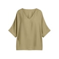 thumbnail image 6 of ZGRBOU Cotton Linen Shirts for Women Fasion V Neck Ruffled Half Sleeve Tops Summer Casual Loose Comfy Blouses, 6 of 6