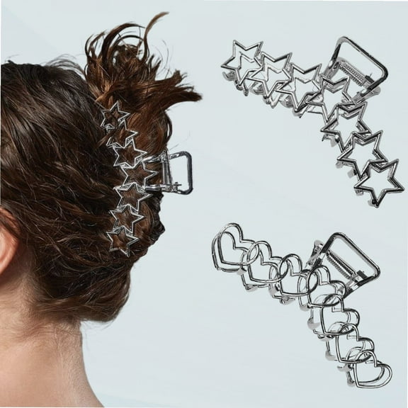 2PCS Y2k Metal Hair Clips Star Heart Hair Clips for Women Large Non-slip Hair Clips with Claws for Thick and Fine Hair Stitching Silver Large Hair Accessories for Women and Girls.