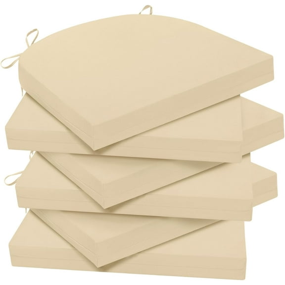 Outdoor Chair Cushions for Patio Furniture - Patio Chair Cushions Set of 6 - Water Resistant Round Corner Outdoor Seat Cushions 17"X16"X2", Beige