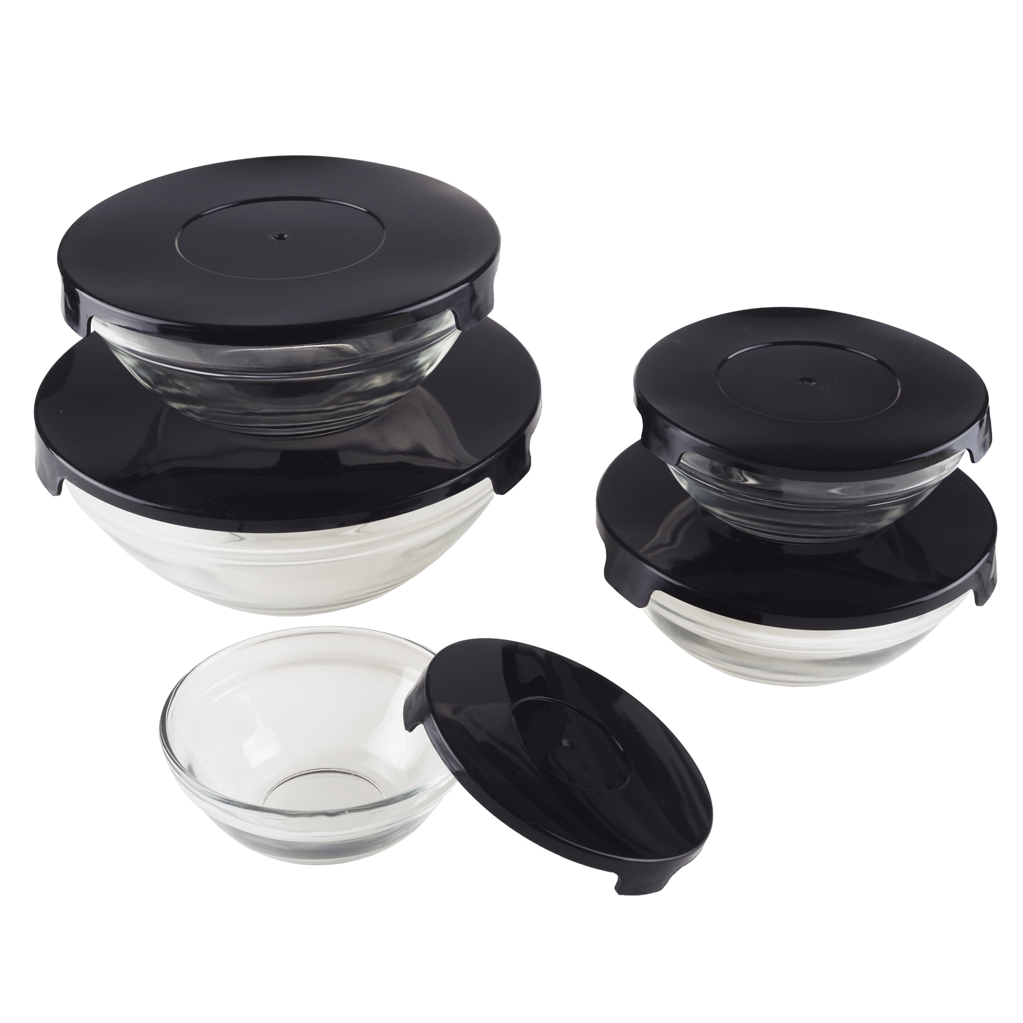 Glass Food Storage Containers with Snap Lids- 10 Piece Set by Chef Buddy (Black)