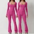 thumbnail image 2 of Olyvenn Womens Yoga Jumpsuits with Tummy Control Workout Long Sleeve Square Neck Sport Jumpsuits, Flare Leggings Body Suits Hot Pink 8, 2 of 7